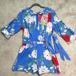Yumi Kim Anthropologie Revolve Blue Floral Print Romper Size XS